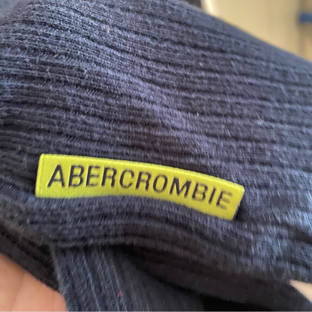 Men's Abercrombie and Fitch Navy V Neck Long Sleeve Navy/Green trim Sweater Sz L - Picture 8 of 8